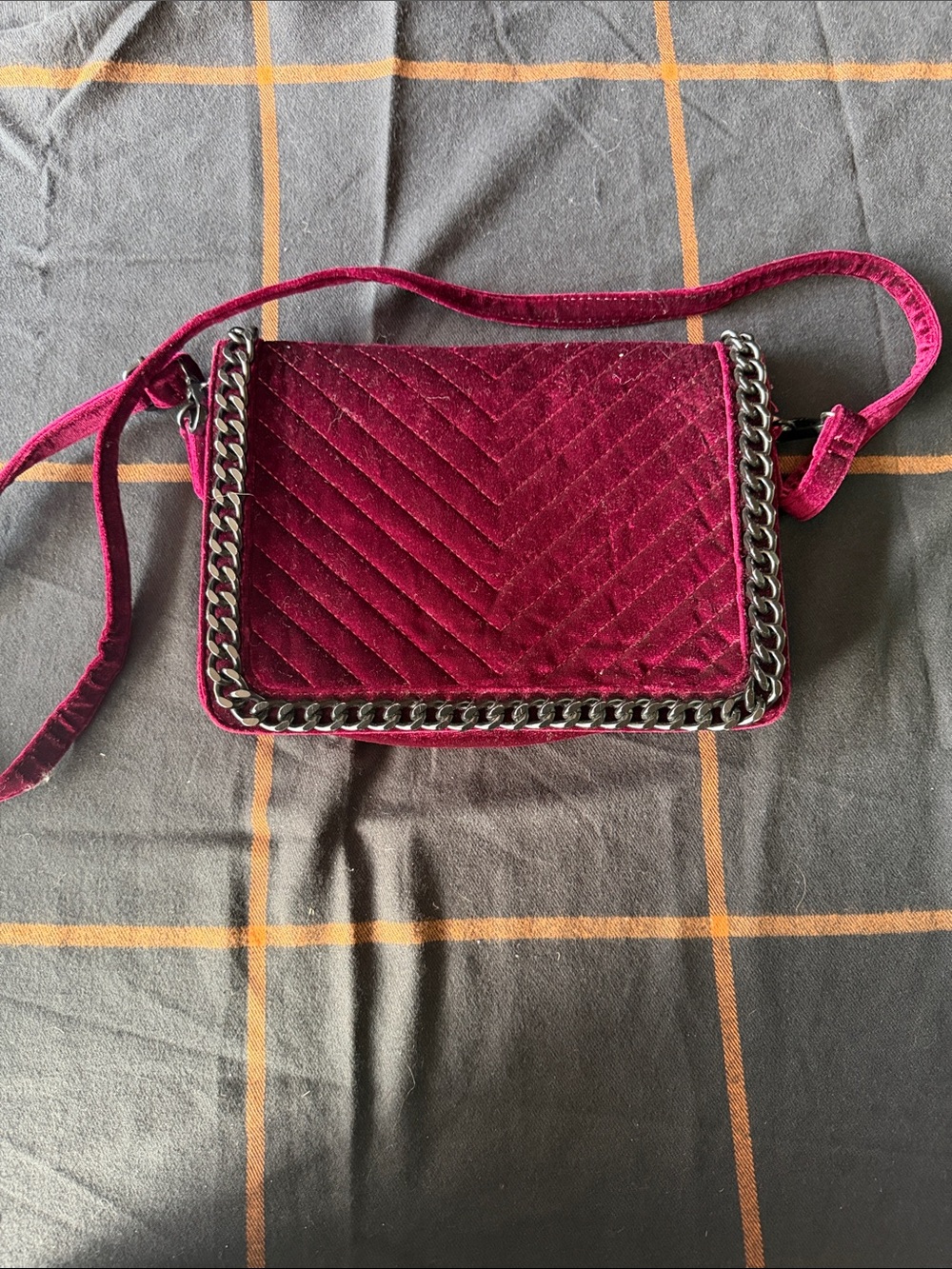 Aldo Velvet Quilted Crossbody in Deep Wine